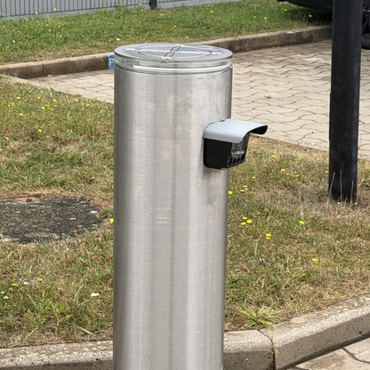 Absperrpoller Edelstahl V4A mit integrierter Kennzeichenerkennung – Kamera im Poller, Braun Antriebe