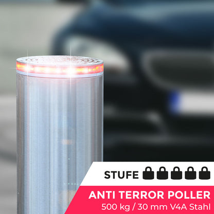 Sicherheitspoller Edelstahl V4A versenkbar, 30 mm – Hochsicherheits-Zufahrtsschutz, Braun Antriebe