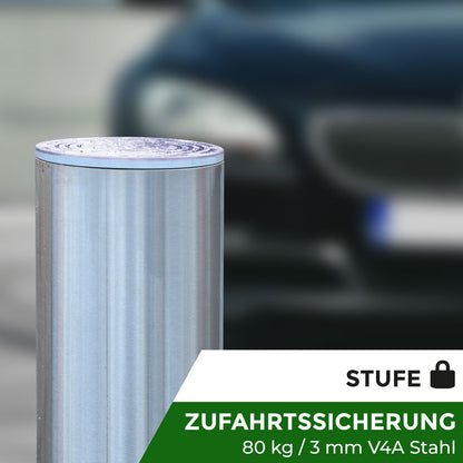 Versenkbarer Absperrpoller Edelstahl V4A, 60 cm Hub – automatisch, pneumatisch, Braun Antriebe